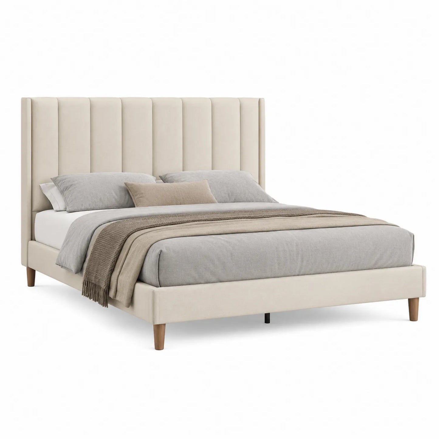 Lit double en bois avec revêtement en polyester beige 200x160 cm