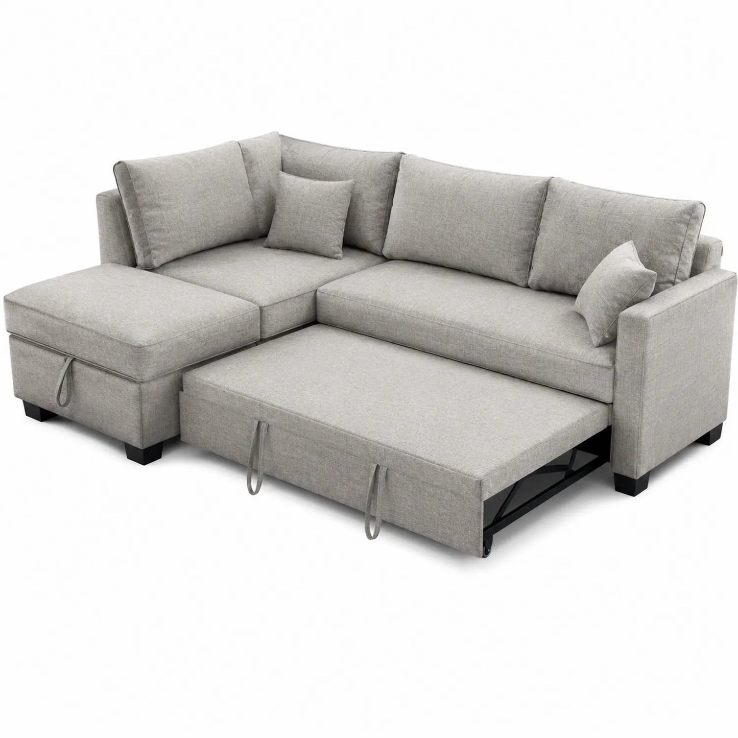 Canapé d'angle convertible gris en tissu avec méridienne et rangement 260x160x85 cm