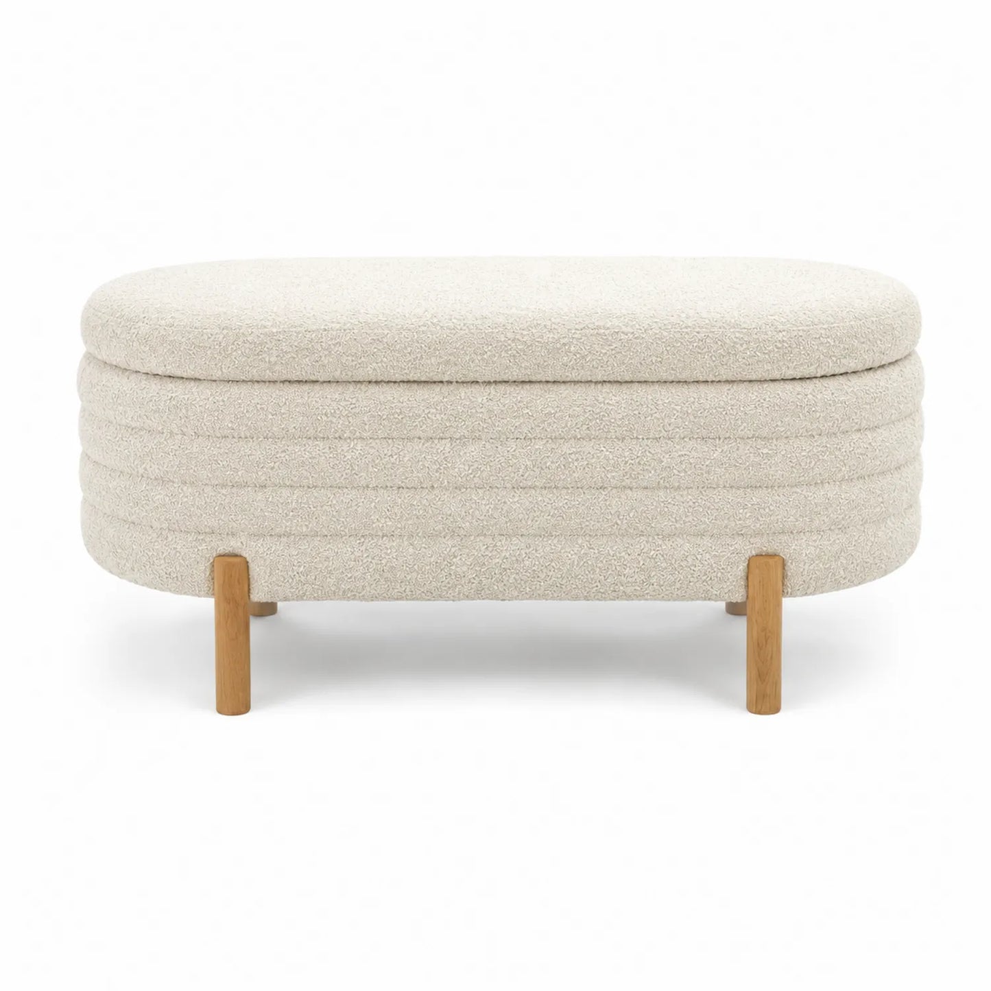 Banc de salon ovale en tissu bouclé avec pieds en bois