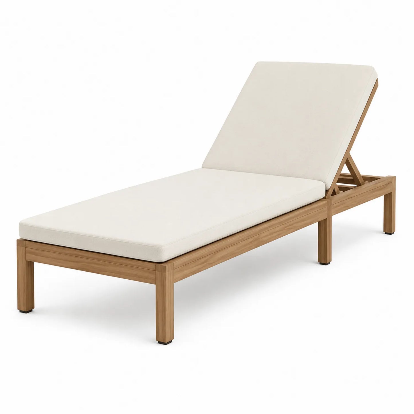 Transat en bois avec coussin beige pour extérieur