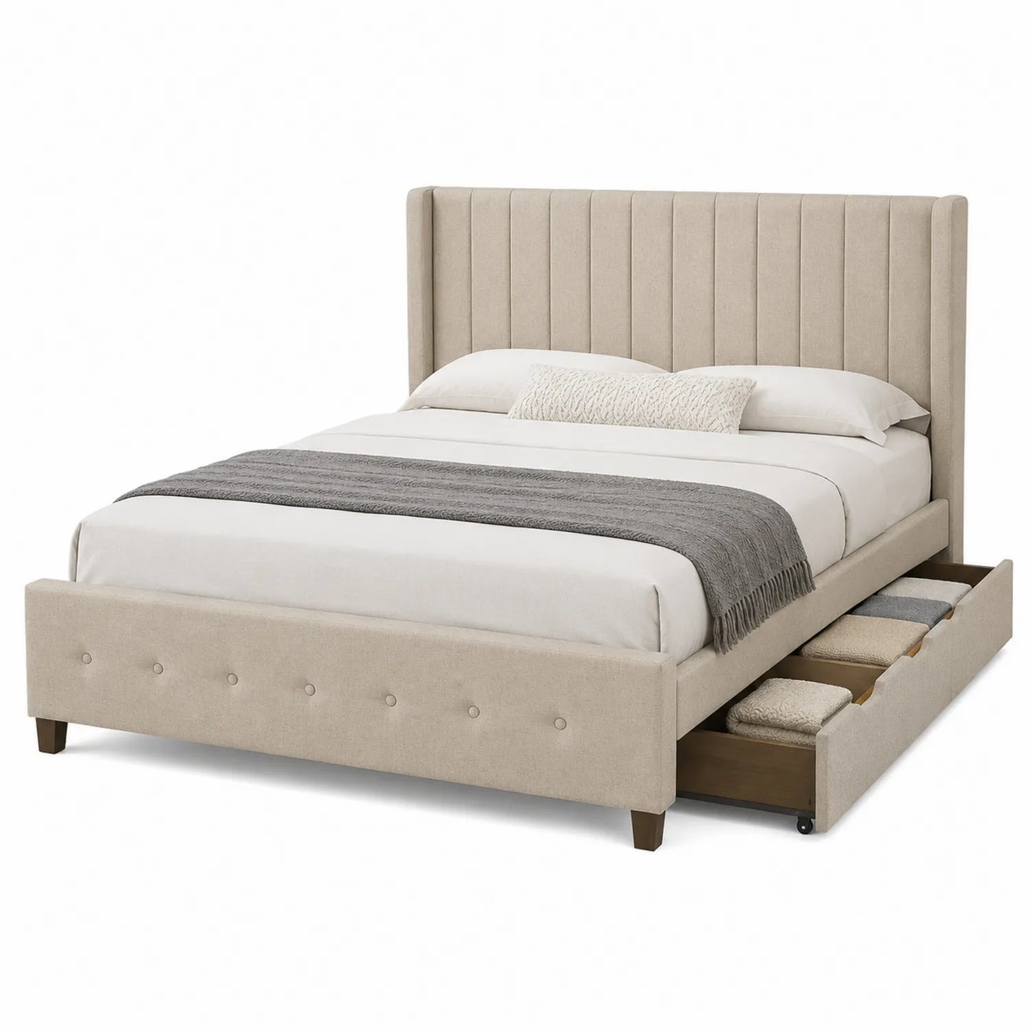 Lit avec rangement en bois et tissu 160x200 cm