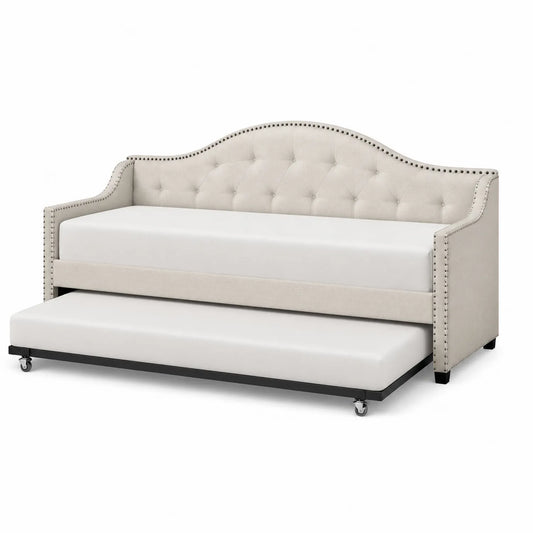Lit gigogne en métal et tissu Beige
