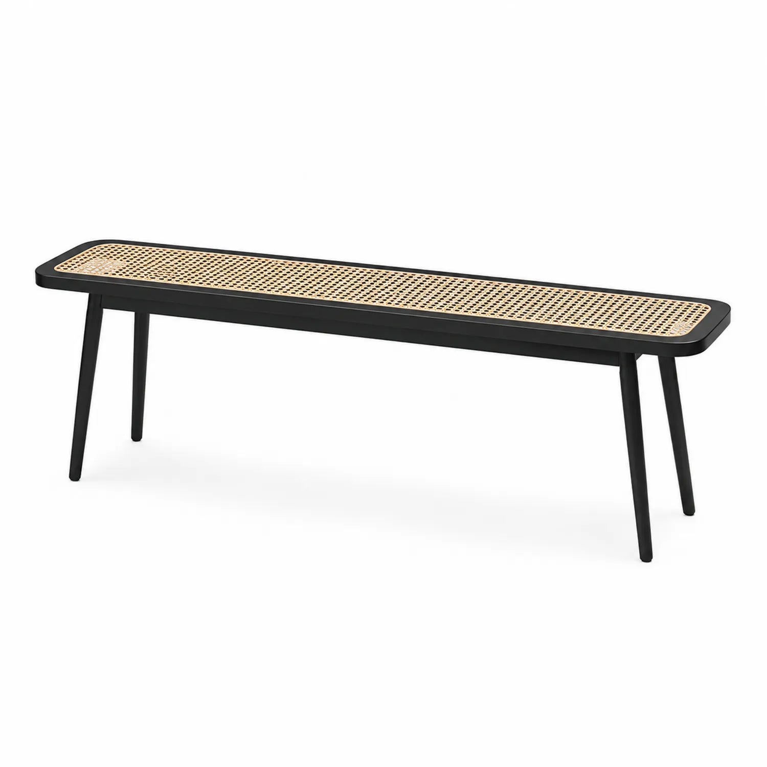 Banc rectangulaire en bois et cannage noir 150cm