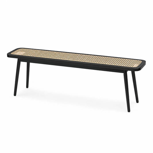 Banc rectangulaire en bois et cannage noir 150cm