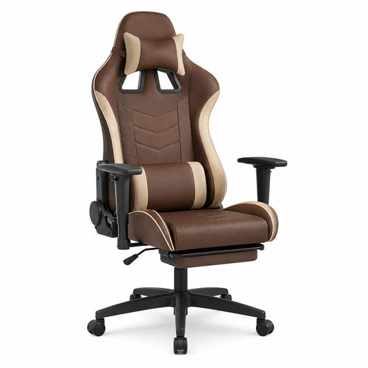 Chaise de bureau gaming en cuir synthétique réglable Marron/Beige