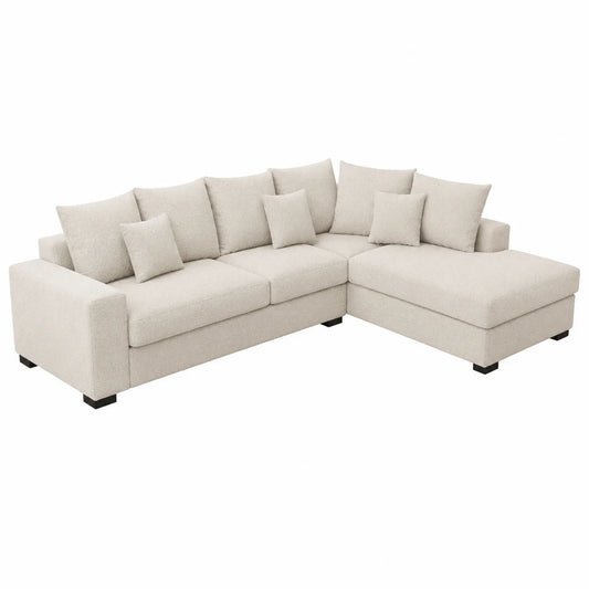 Canapé d'angle en tissu avec méridienne droite Beige 300x200x80 cm