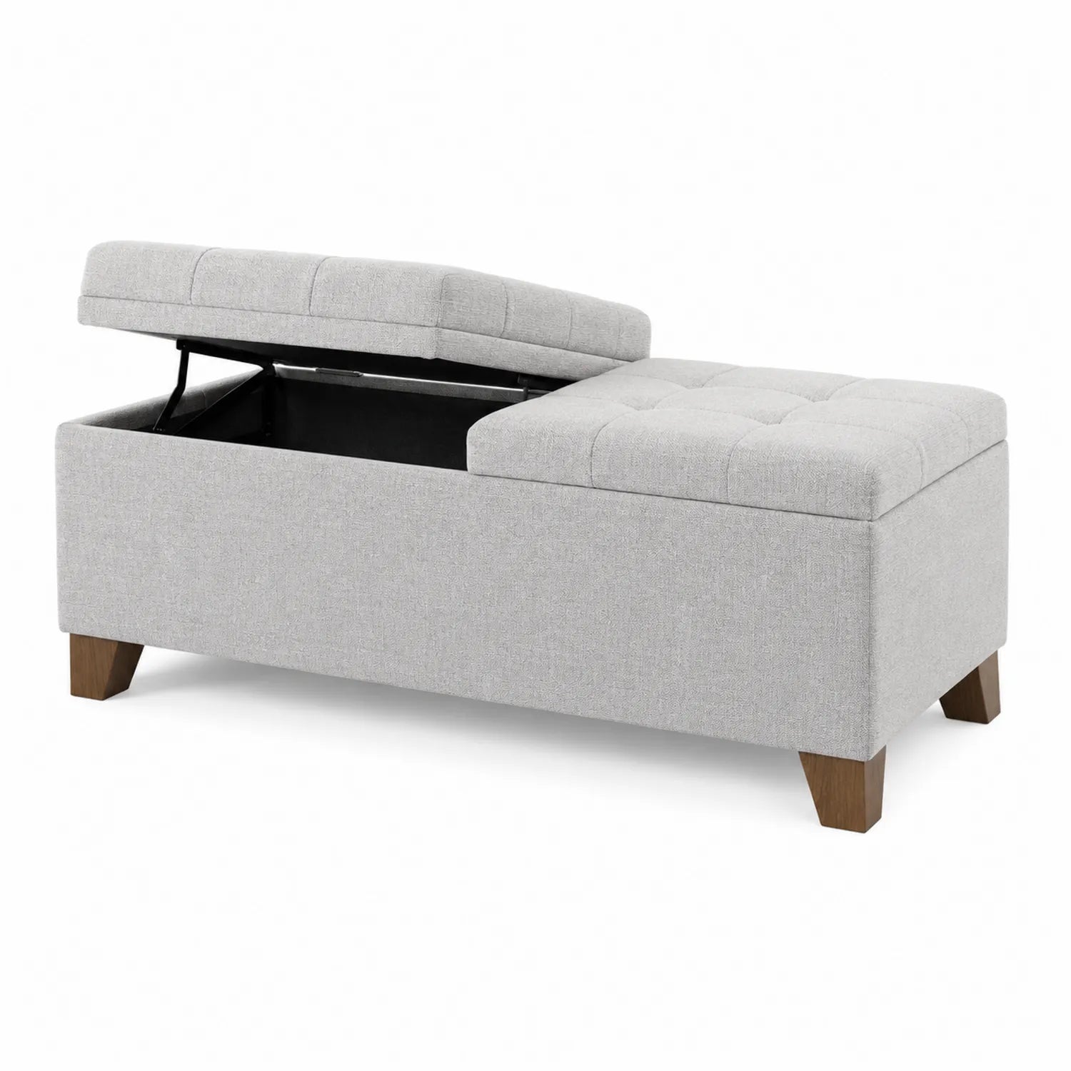 Banc de rangement en tissu gris avec pieds en bois 120x45x45 cm