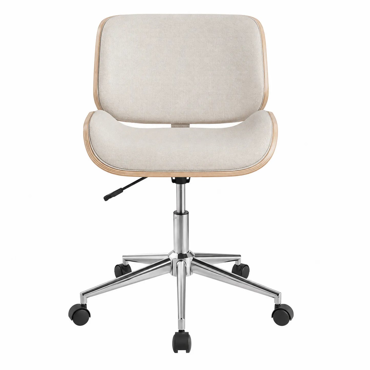 Chaise de bureau en tissu lin beige avec base en acier chromé
