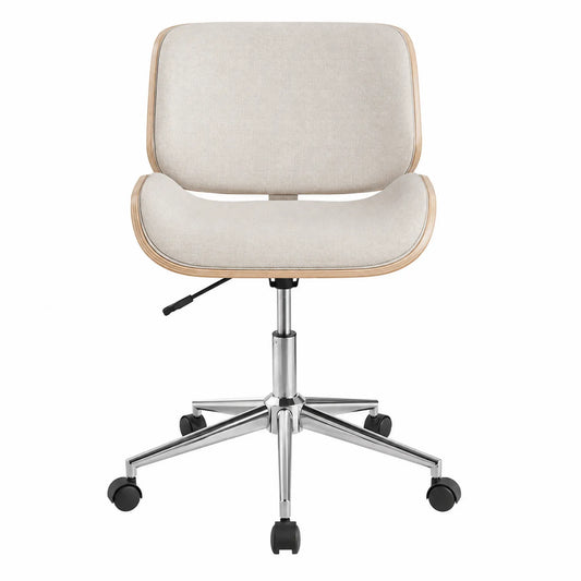 Chaise de bureau en tissu lin beige avec base en acier chromé