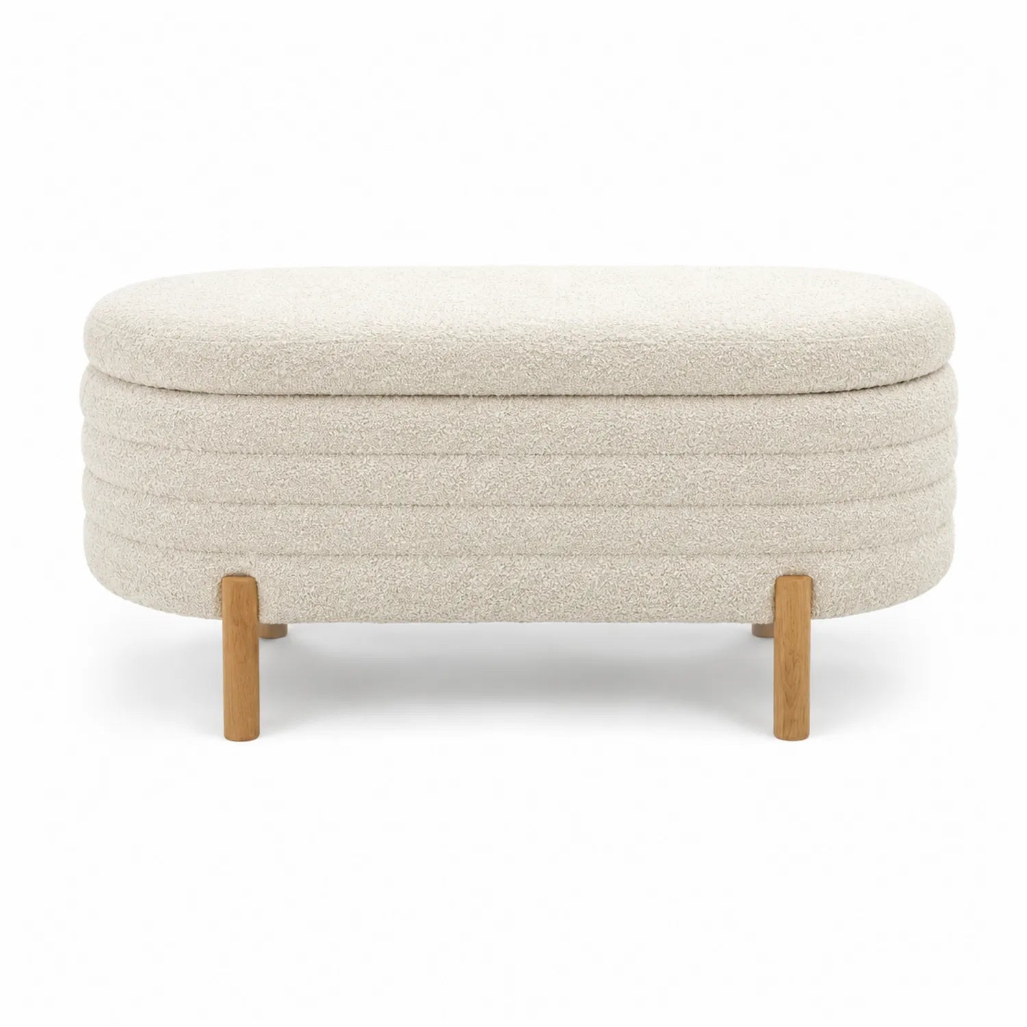Banc de salon ovale en tissu bouclé avec pieds en bois
