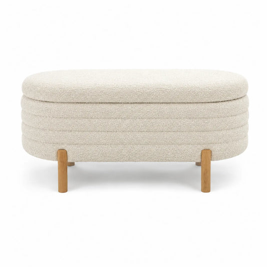 Banc de salon ovale en tissu bouclé avec pieds en bois