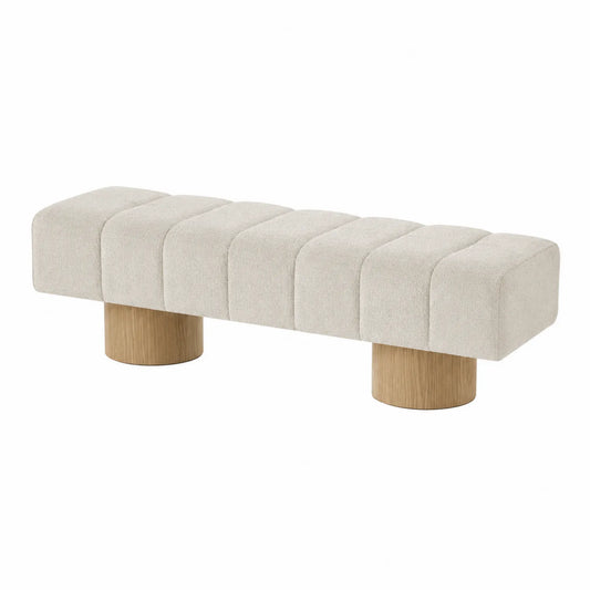 Banc en bois avec revêtement en tissu polyester beige
