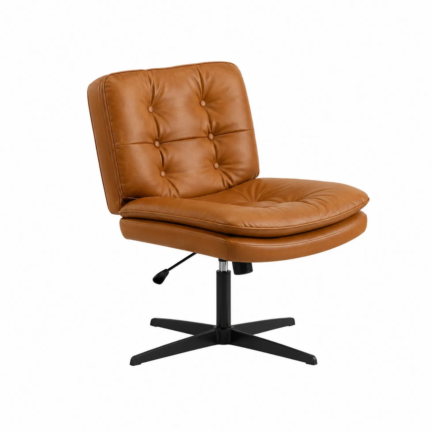 Chaise pivotante en cuir synthétique marron avec base en métal noir