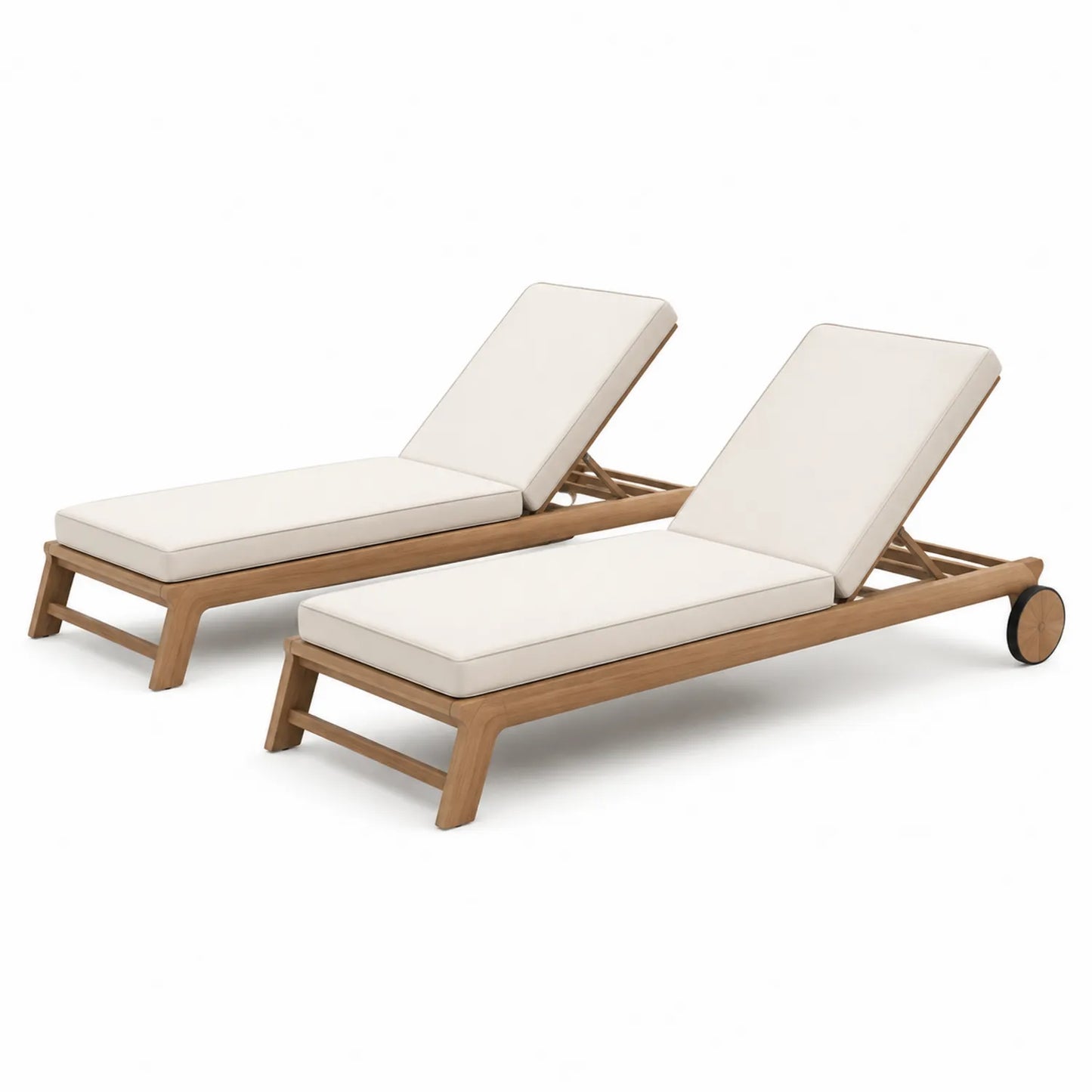 Chaises Longues en Teck avec Coussin Crème