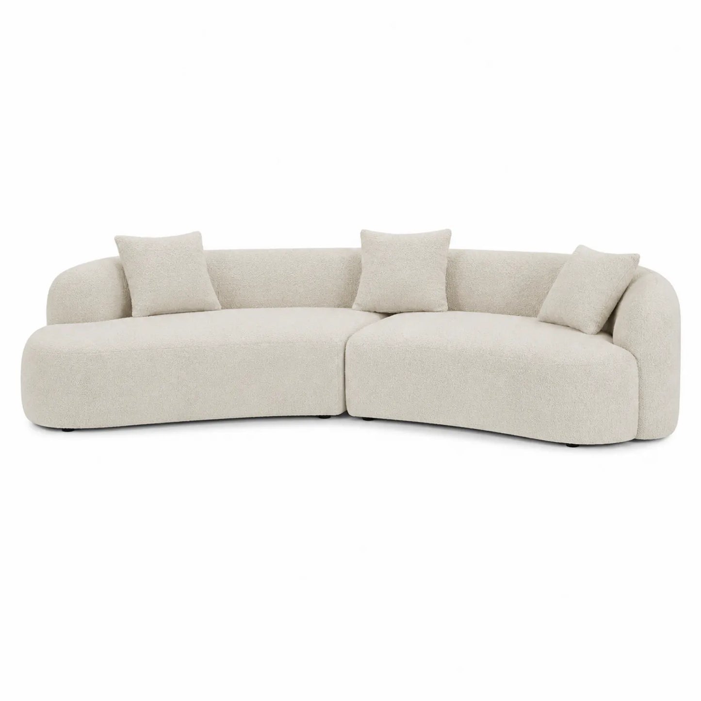 Canapé d'angle modulable en tissu bouclé Crème avec coussins
