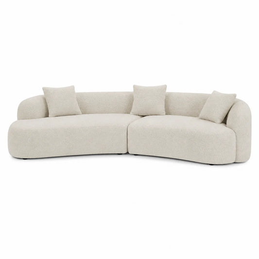 Canapé d'angle modulable en tissu bouclé Crème avec coussins