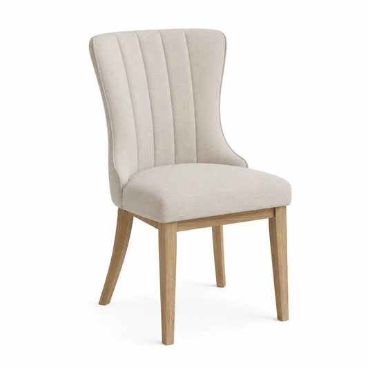 Chaise en bois et tissu polyester beige 46x55x95cm